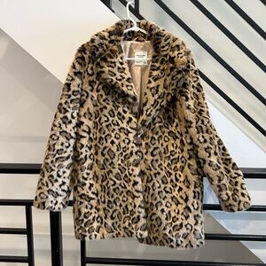 Abercrombie Leopard Print Faux Fur Coat - Tan, Black